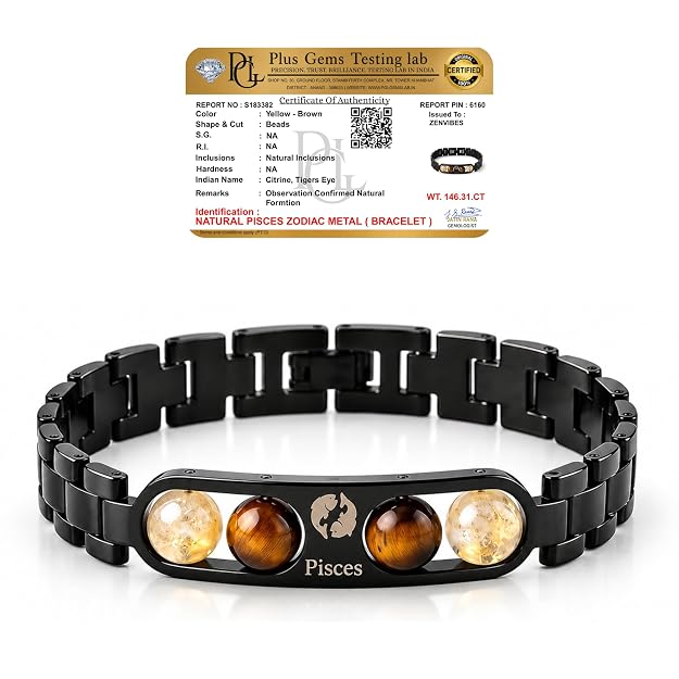 Black Metal Pisces Zodiac Bracelet for Men & Women | Stylish Astrology Sign Jewelry
