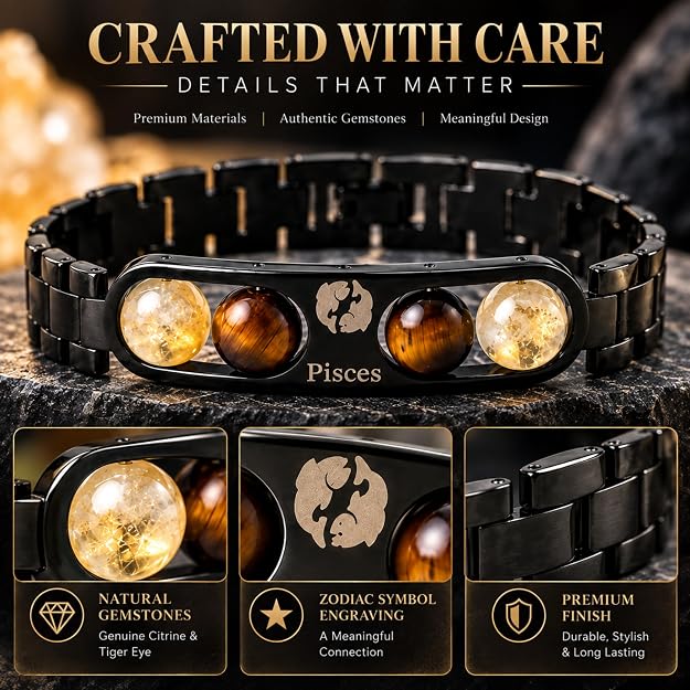 Black Metal Pisces Zodiac Bracelet for Men & Women | Stylish Astrology Sign Jewelry
