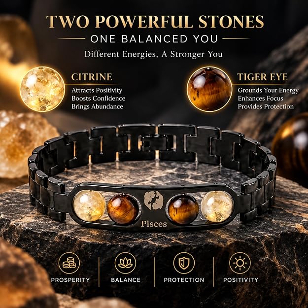 Black Metal Pisces Zodiac Bracelet for Men & Women | Stylish Astrology Sign Jewelry