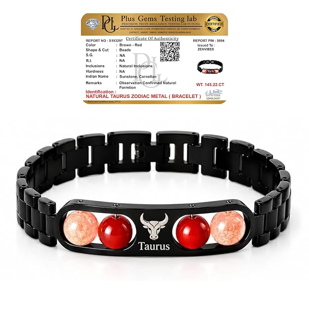 Black Metal Taurus Zodiac Bracelet for Men and Women, Stylish Bull Sign Astrology Jewellery, Trendy Everyday Wear Gift