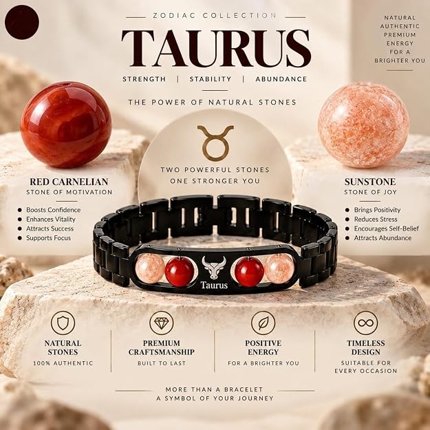 Black Metal Taurus Zodiac Bracelet for Men and Women, Stylish Bull Sign Astrology Jewellery, Trendy Everyday Wear Gift