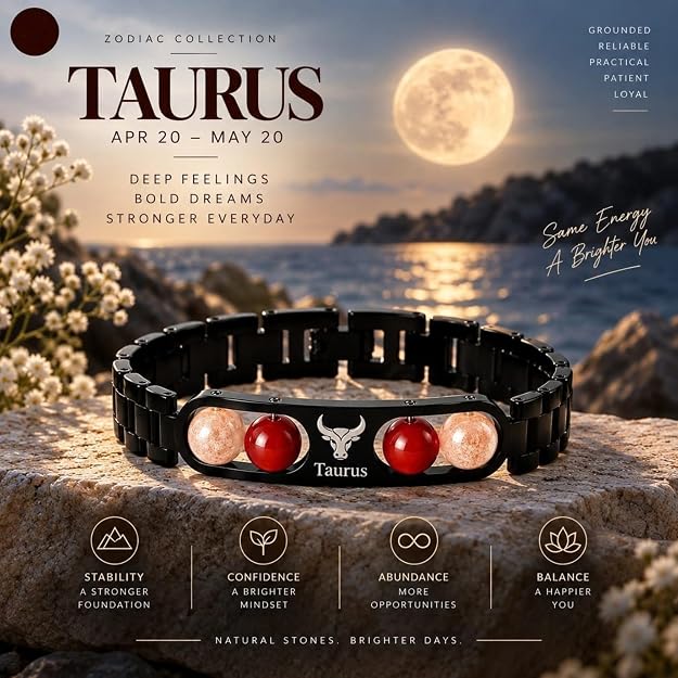 Black Metal Taurus Zodiac Bracelet for Men and Women, Stylish Bull Sign Astrology Jewellery, Trendy Everyday Wear Gift