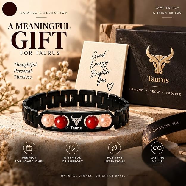 Black Metal Taurus Zodiac Bracelet for Men and Women, Stylish Bull Sign Astrology Jewellery, Trendy Everyday Wear Gift