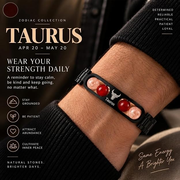 Black Metal Taurus Zodiac Bracelet for Men and Women, Stylish Bull Sign Astrology Jewellery, Trendy Everyday Wear Gift