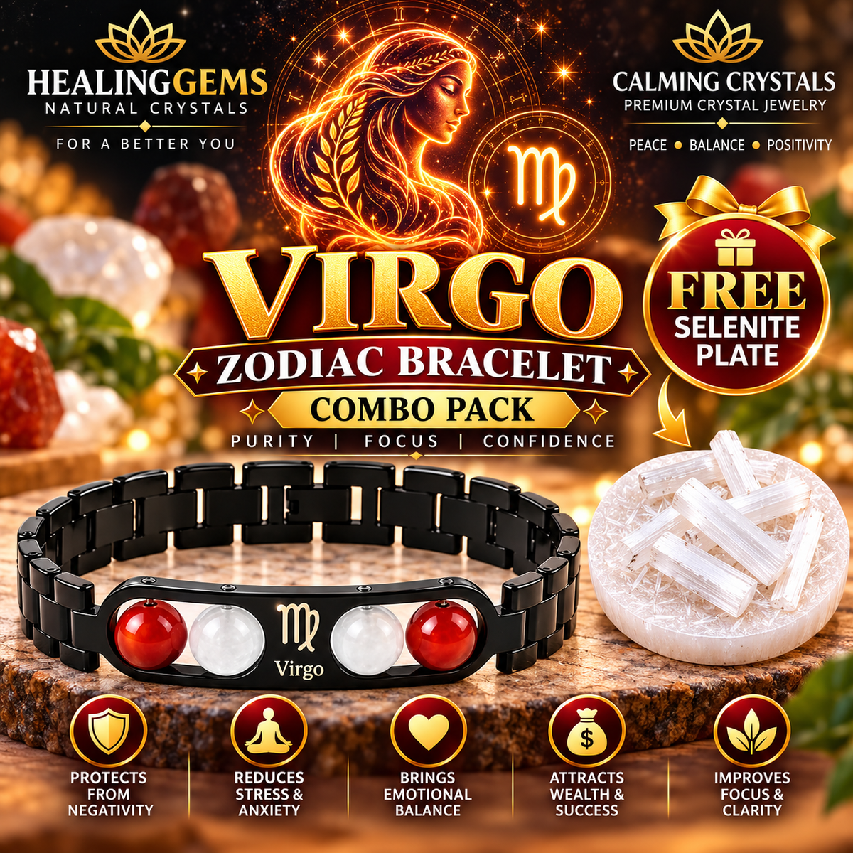 Black Metal Virgo Zodiac Bracelet for Men & Women | Minimalist Astrology Sign Bracelet | Stylish Black Stainless Steel Jewelry Gift
