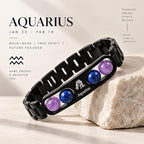 Black Metal Aquarius Zodiac Bracelet Combo Pack with Free Selenite Plate Gift for Men & Women