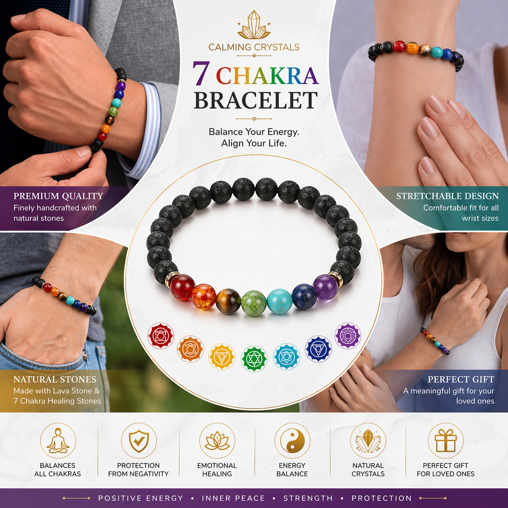 7 Chakra Bracelet for Men & Women | Healing Crystal Bracelet