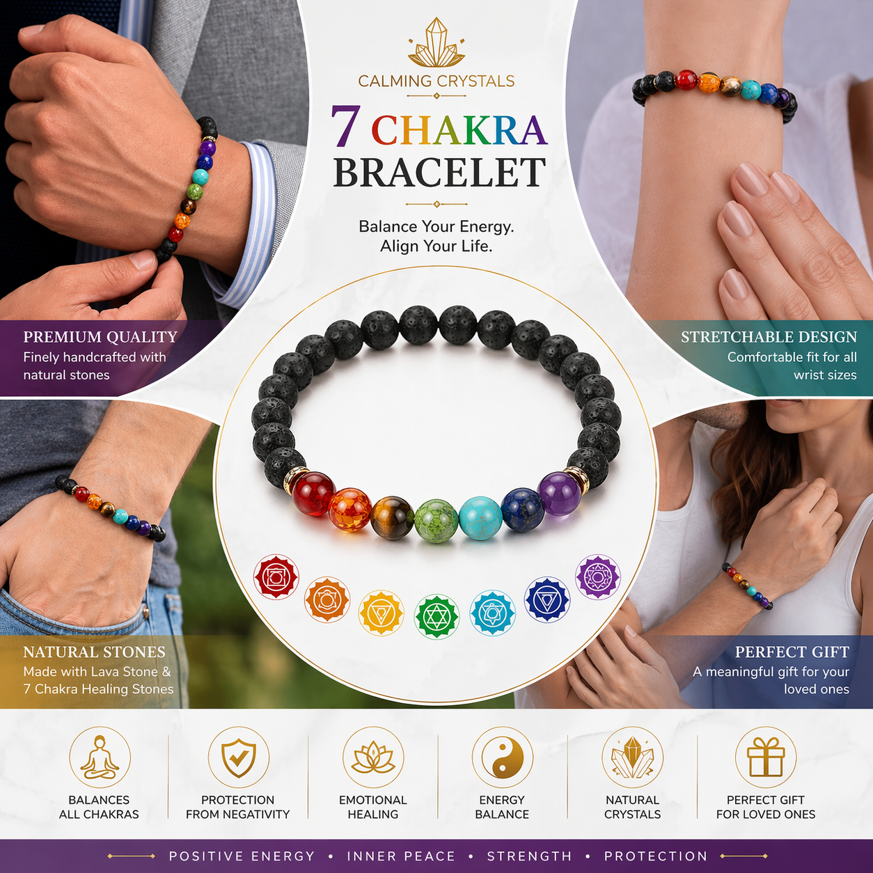 7 Chakra Bracelet for Men & Women | Healing Crystal Bracelet