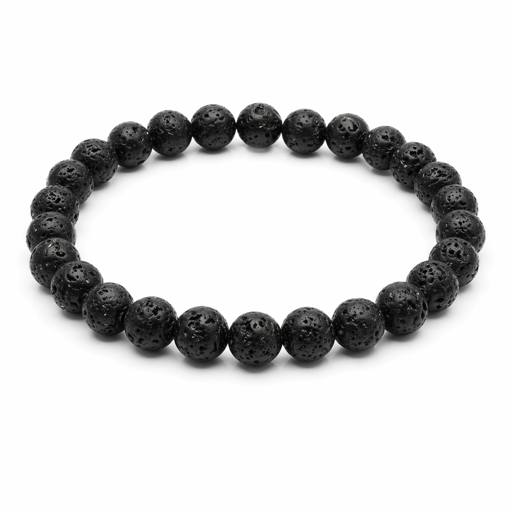 Natural Lava Rock Bracelet | 8mm Black Volcanic Stone Bracelet