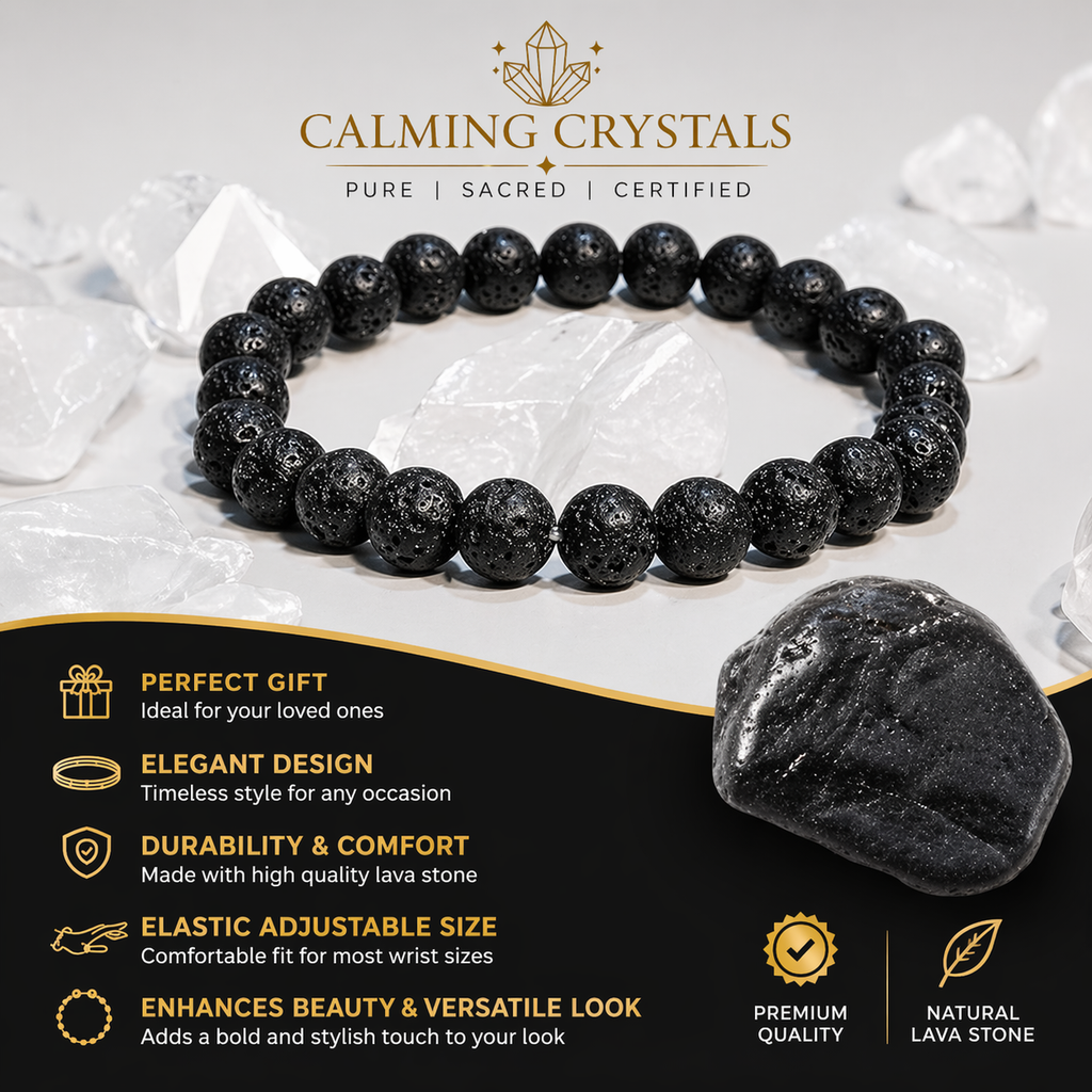 Natural Lava Rock Bracelet | 8mm Black Volcanic Stone Bracelet