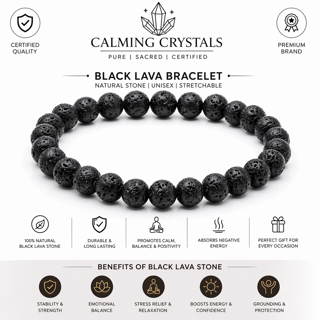 Natural Lava Rock Bracelet | 8mm Black Volcanic Stone Bracelet