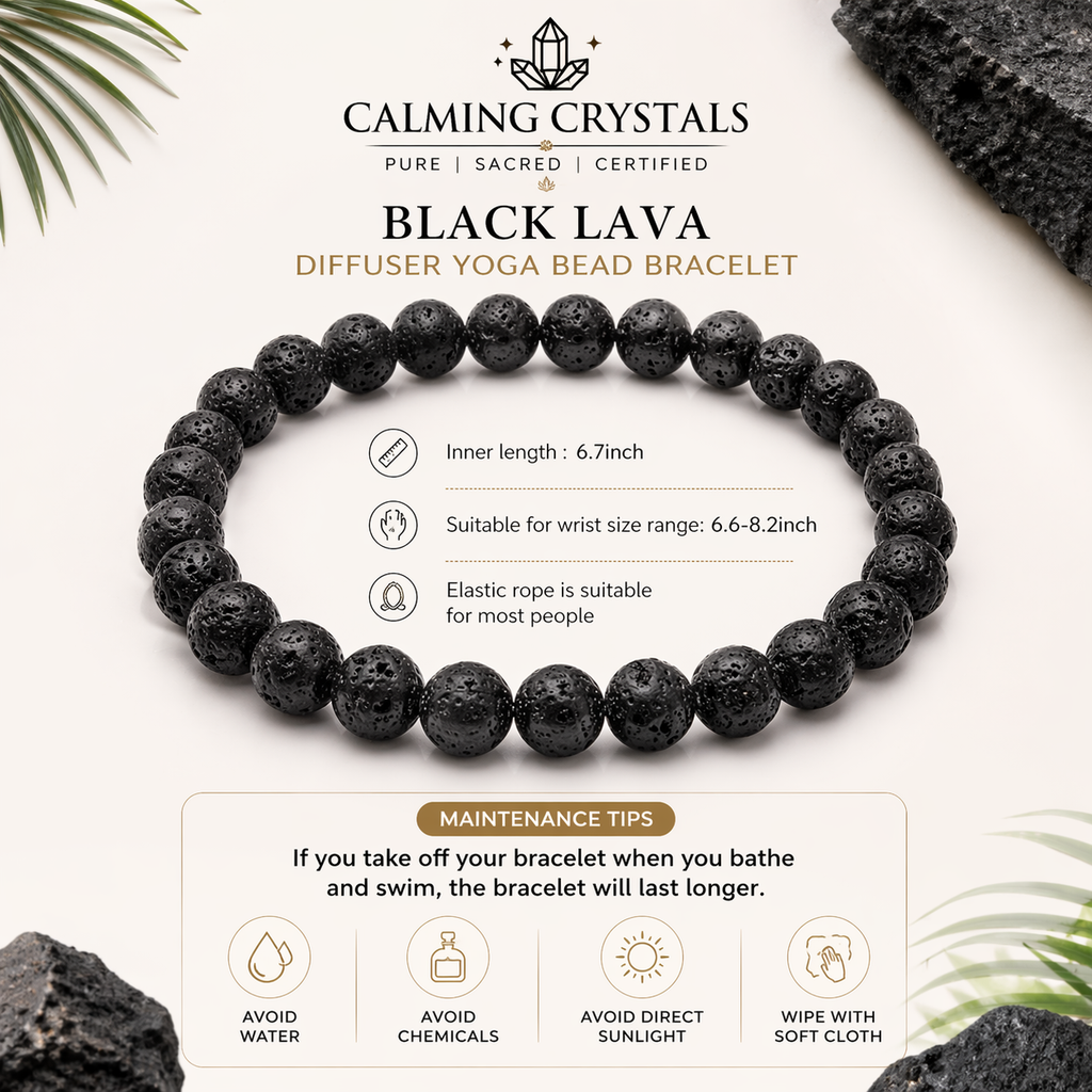 Natural Lava Rock Bracelet | 8mm Black Volcanic Stone Bracelet