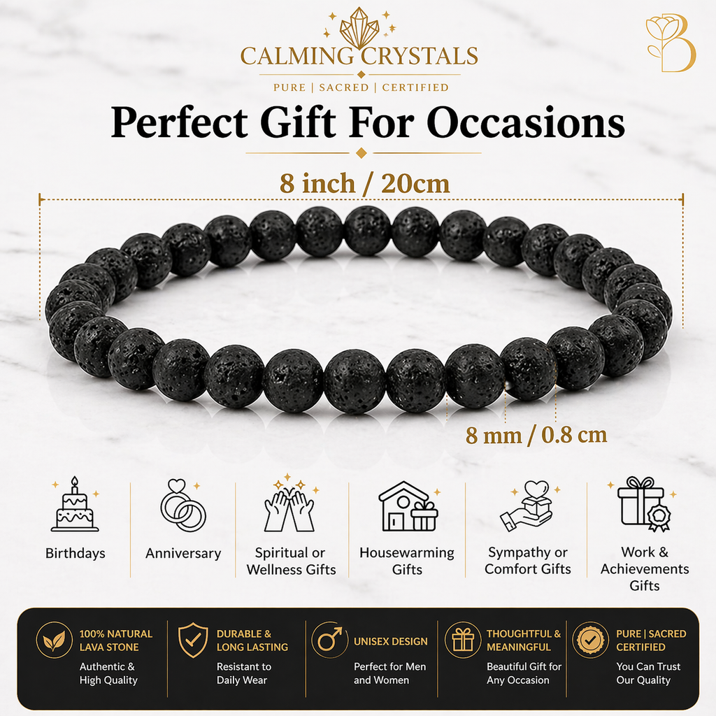Natural Lava Rock Bracelet | 8mm Black Volcanic Stone Bracelet
