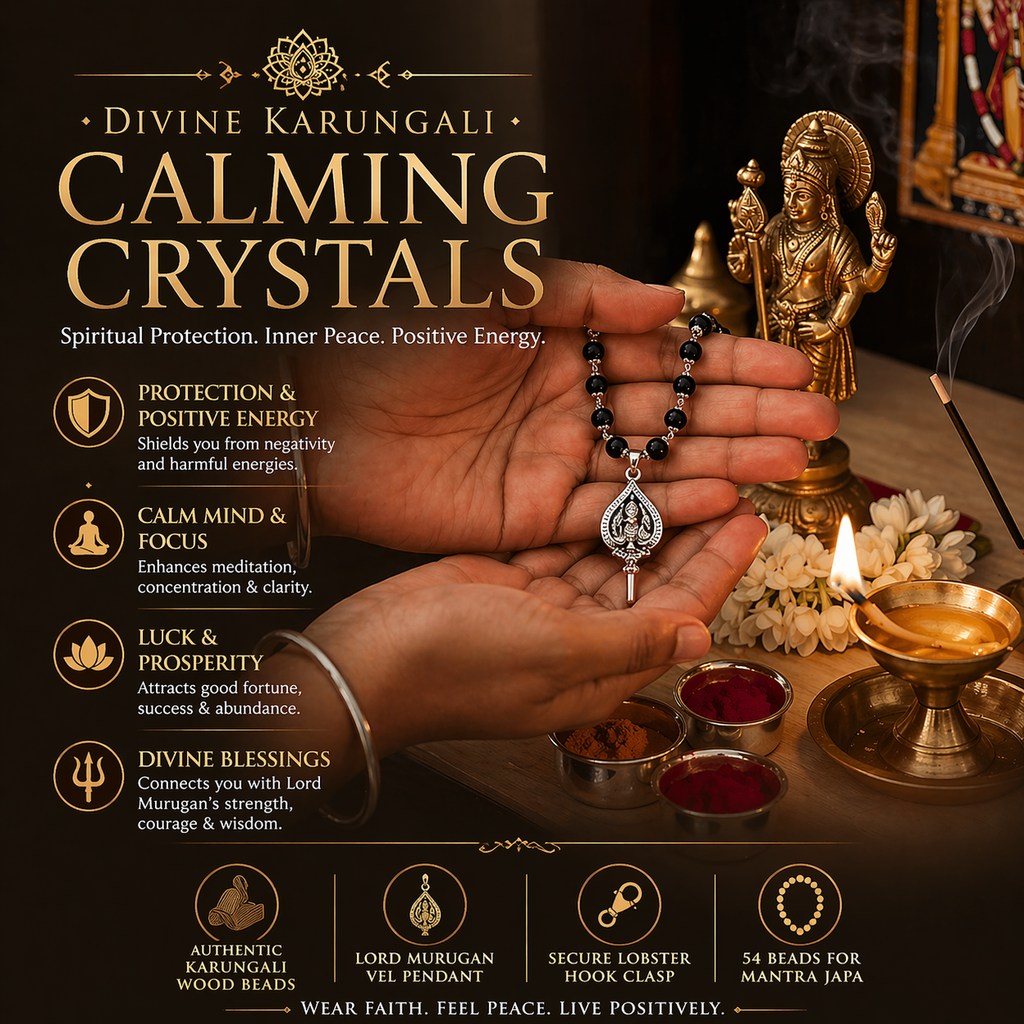 Silver Capped Karungali Malai with Lord Murugan Vel Pendant