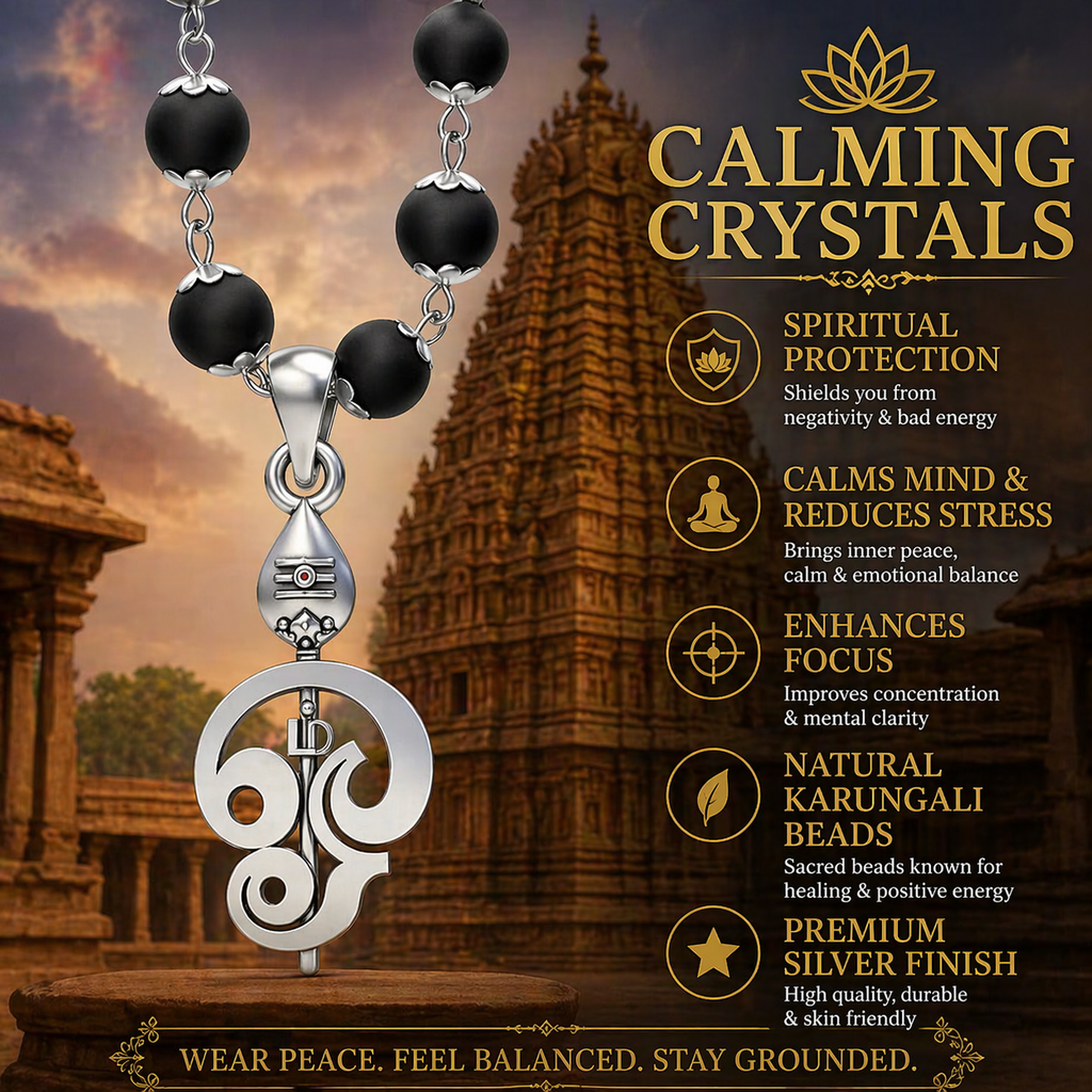 Lord Murugan Vel Pendant Karungali Mala with Silver Cap | Original Spiritual Necklace