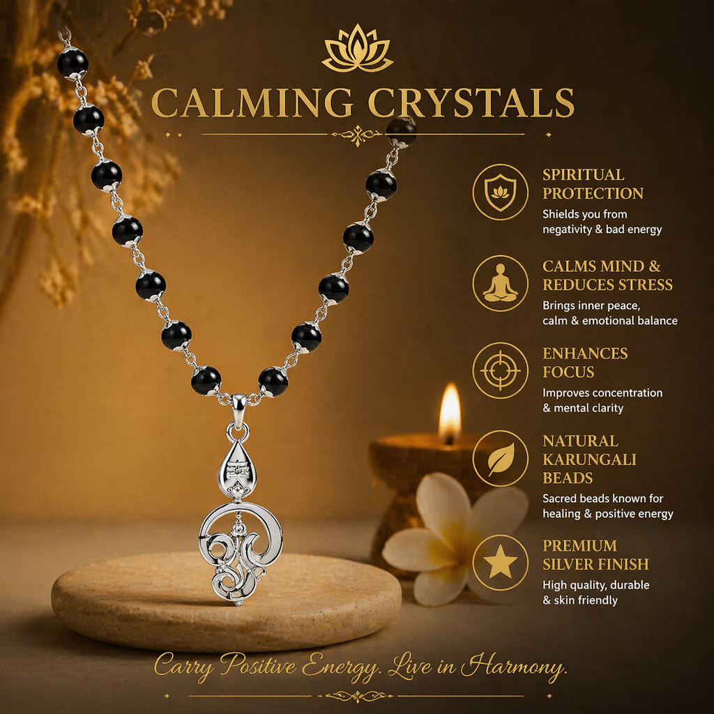 Lord Murugan Vel Pendant Karungali Mala with Silver Cap | Original Spiritual Necklace