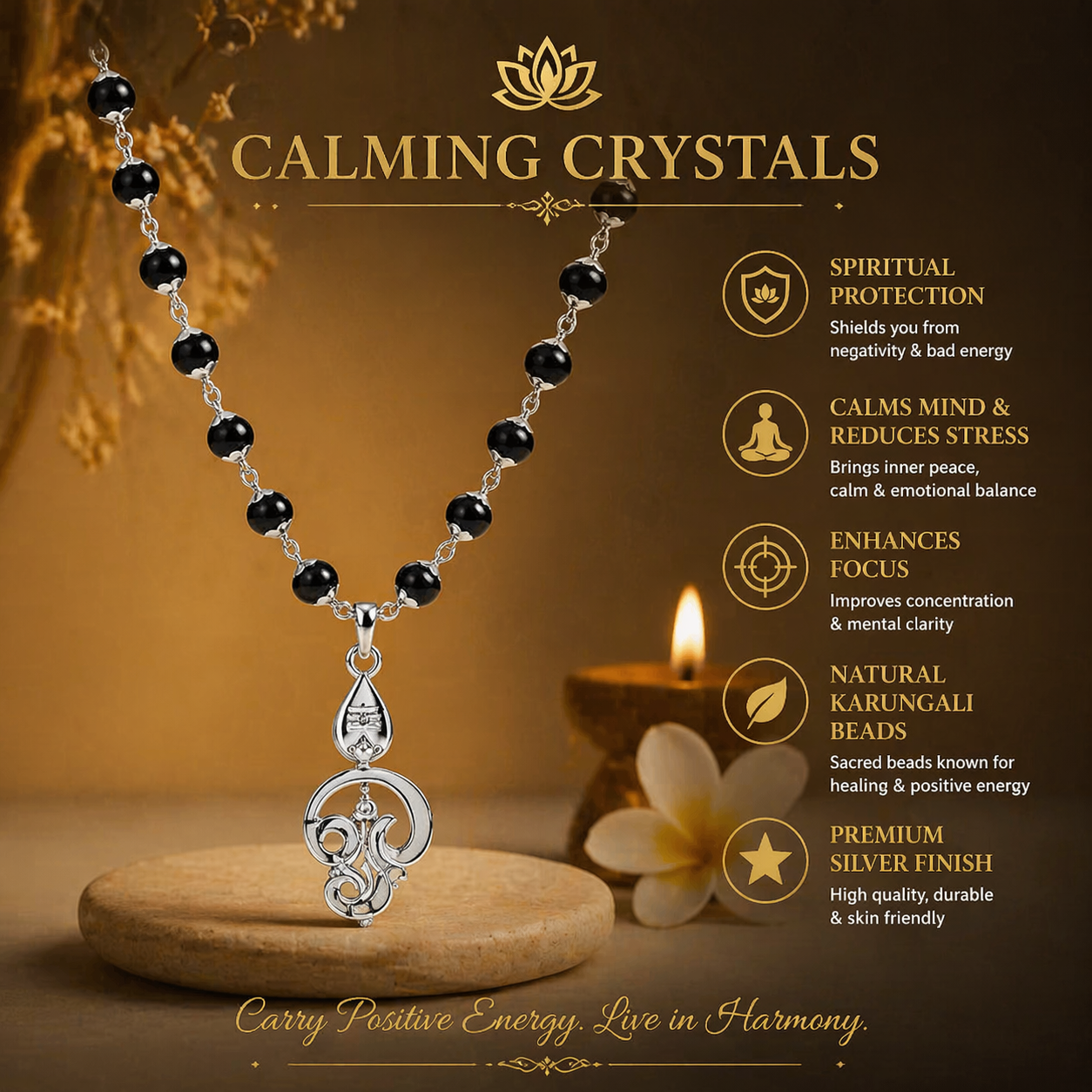 Lord Murugan Vel Pendant Karungali Mala with Silver Cap | Original Spiritual Necklace