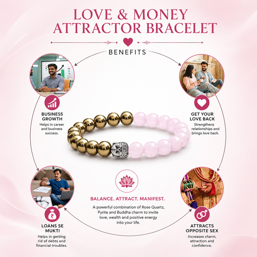 Rose Quartz & Golden Pyrite Buddha Bracelet | Love, Wealth & Healing Crystal Bracelet