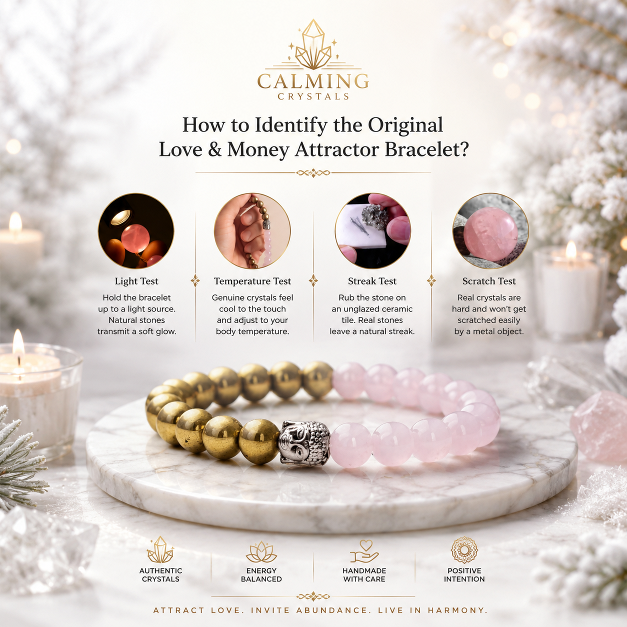 Rose Quartz & Golden Pyrite Buddha Bracelet | Love, Wealth & Healing Crystal Bracelet