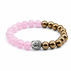 Rose Quartz & Golden Pyrite Buddha Bracelet | Love, Wealth & Healing Crystal Bracelet