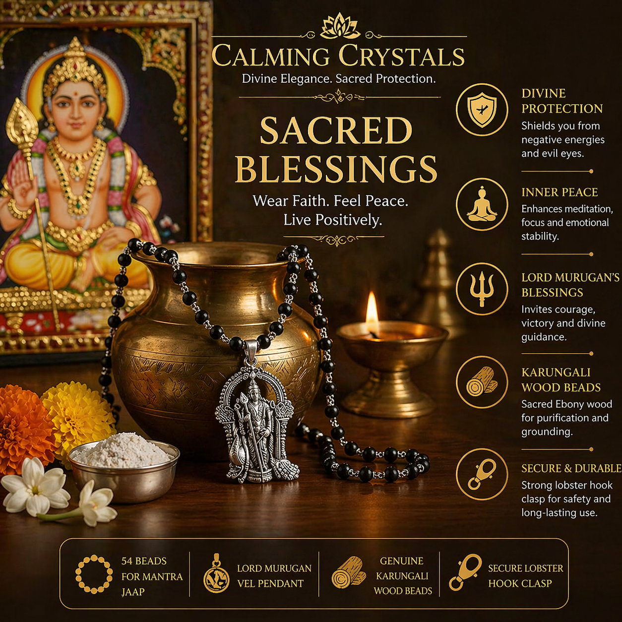 Karungali Murugan Vel Mala - 54 Beads