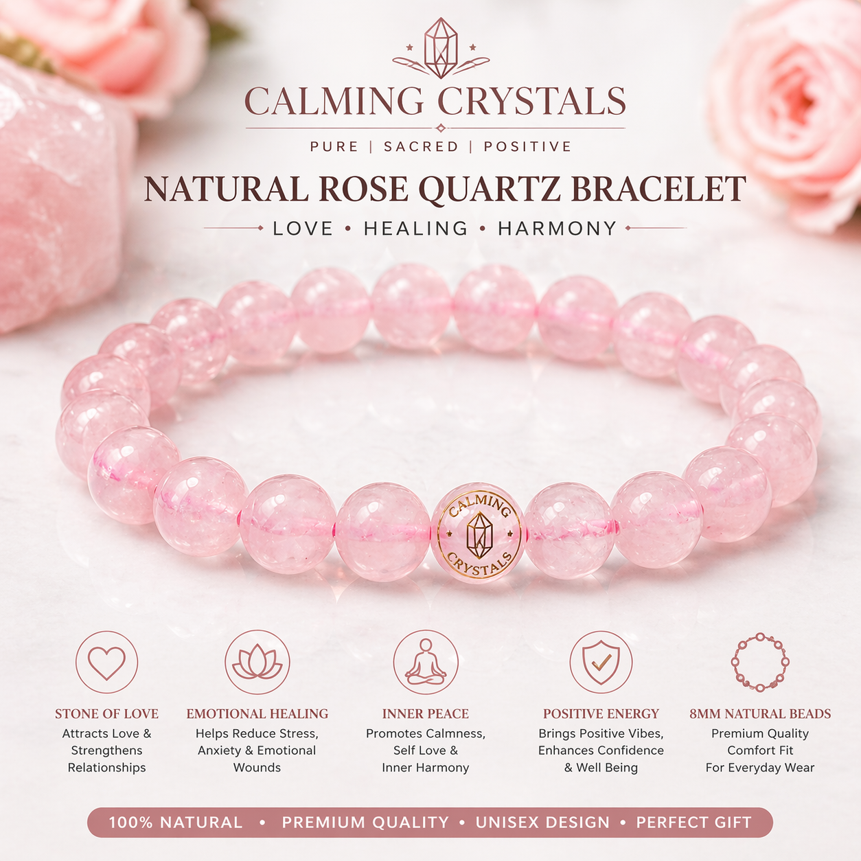 Natural Rose Quartz Bracelet | Love, Healing & Positive Energy