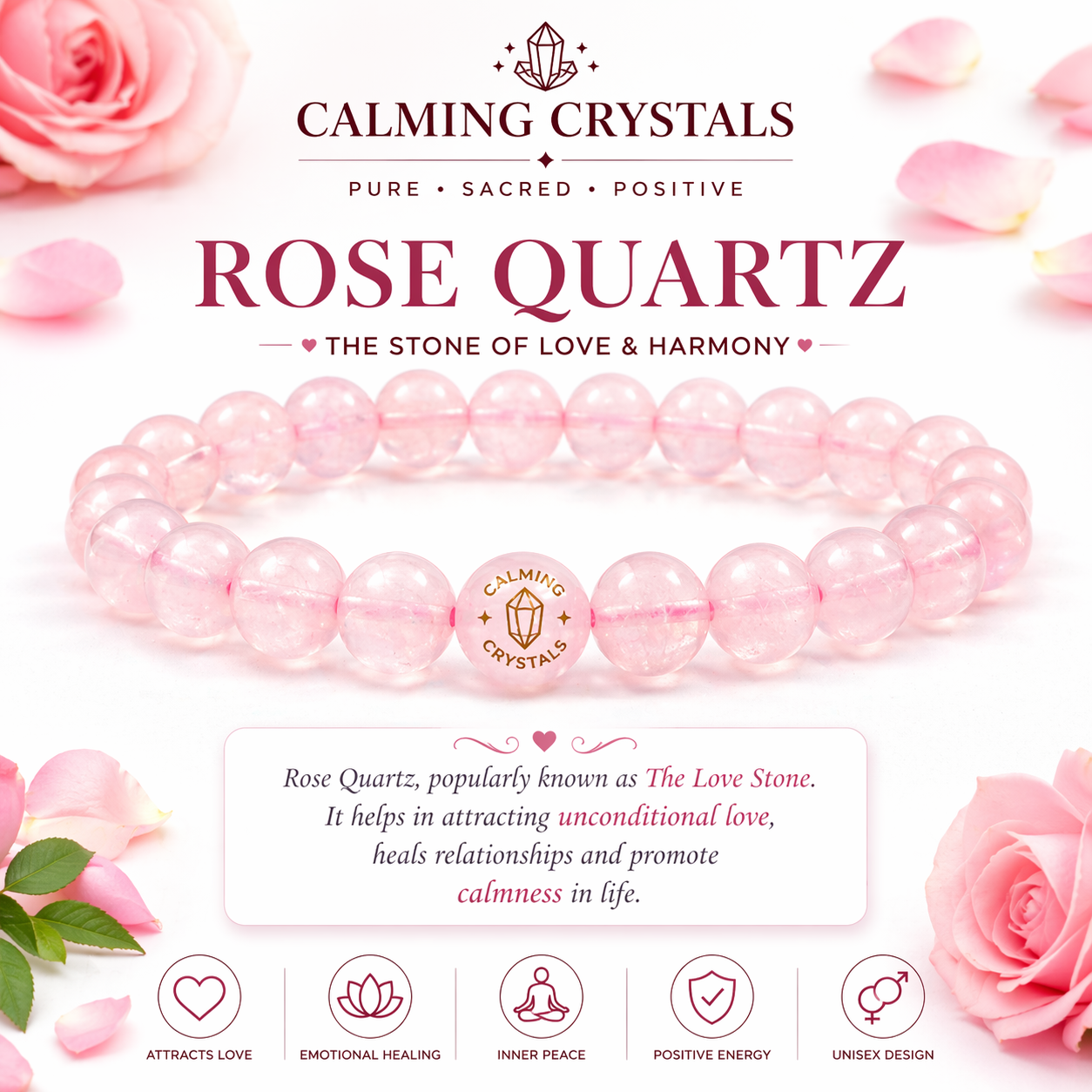 Natural Rose Quartz Bracelet | Love, Healing & Positive Energy