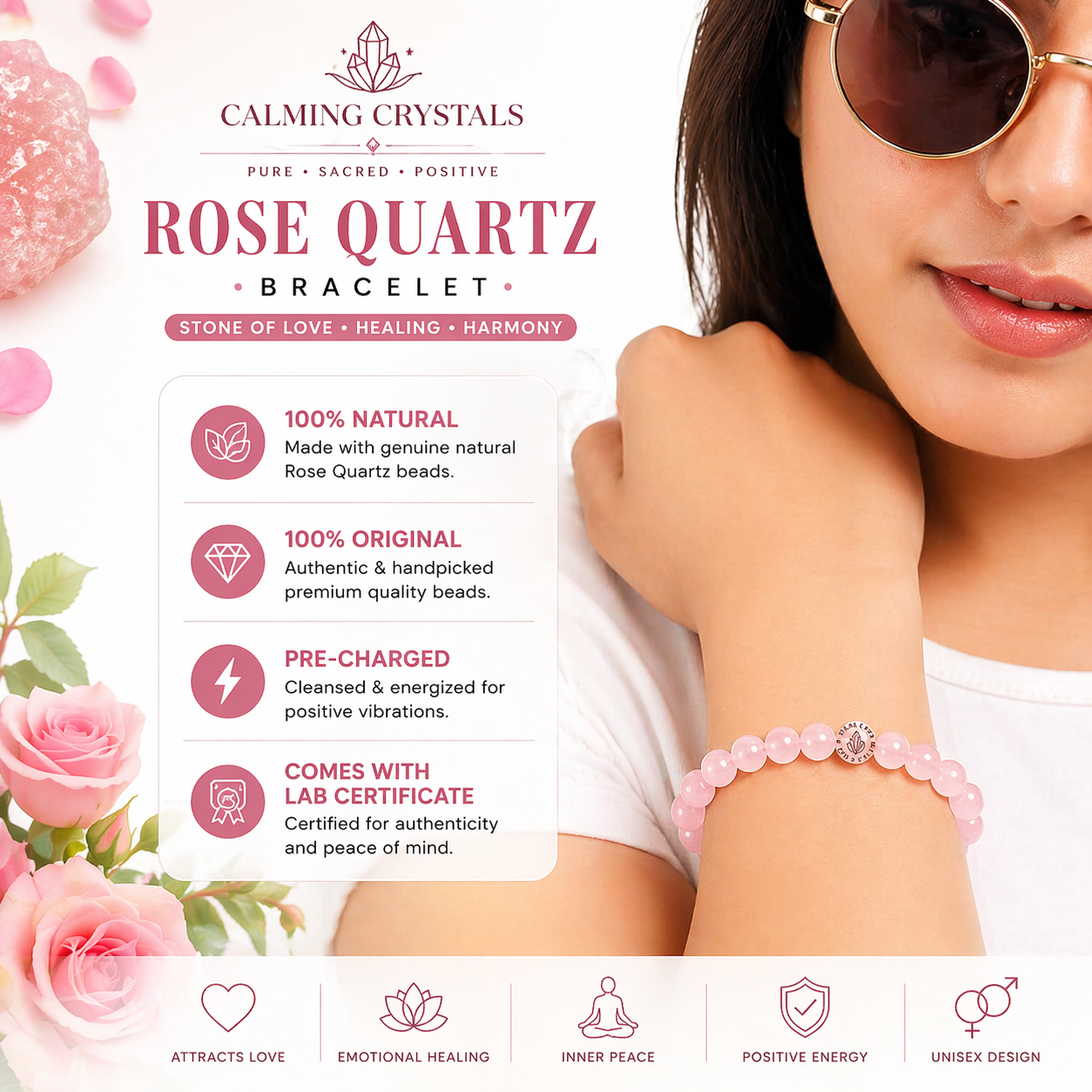 Natural Rose Quartz Bracelet | Love, Healing & Positive Energy