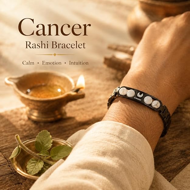Cancer Zodiac Bracelet for Men & Women – Black Stainless Steel Bracelet with White Stone Beads