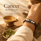 Cancer Zodiac Bracelet for Men & Women – Black Stainless Steel Bracelet with White Stone Beads