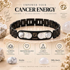Cancer Zodiac Bracelet for Men & Women – Black Stainless Steel Bracelet with White Stone Beads