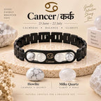 Cancer Zodiac Bracelet for Men & Women – Black Stainless Steel Bracelet with White Stone Beads