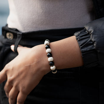 Black Agate With Tulsi Bracelet
