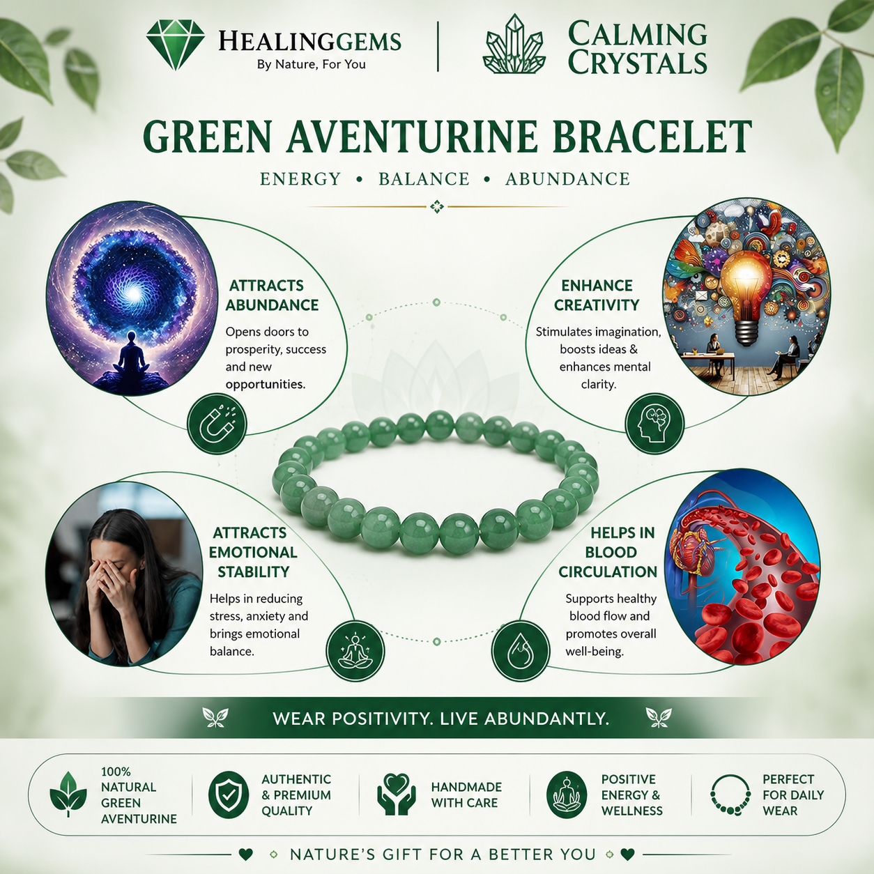 Green Aventurine Bracelet for Luck, Prosperity & Abundance