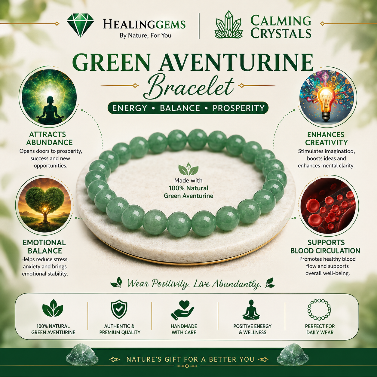 Green Aventurine Bracelet for Luck, Prosperity & Abundance