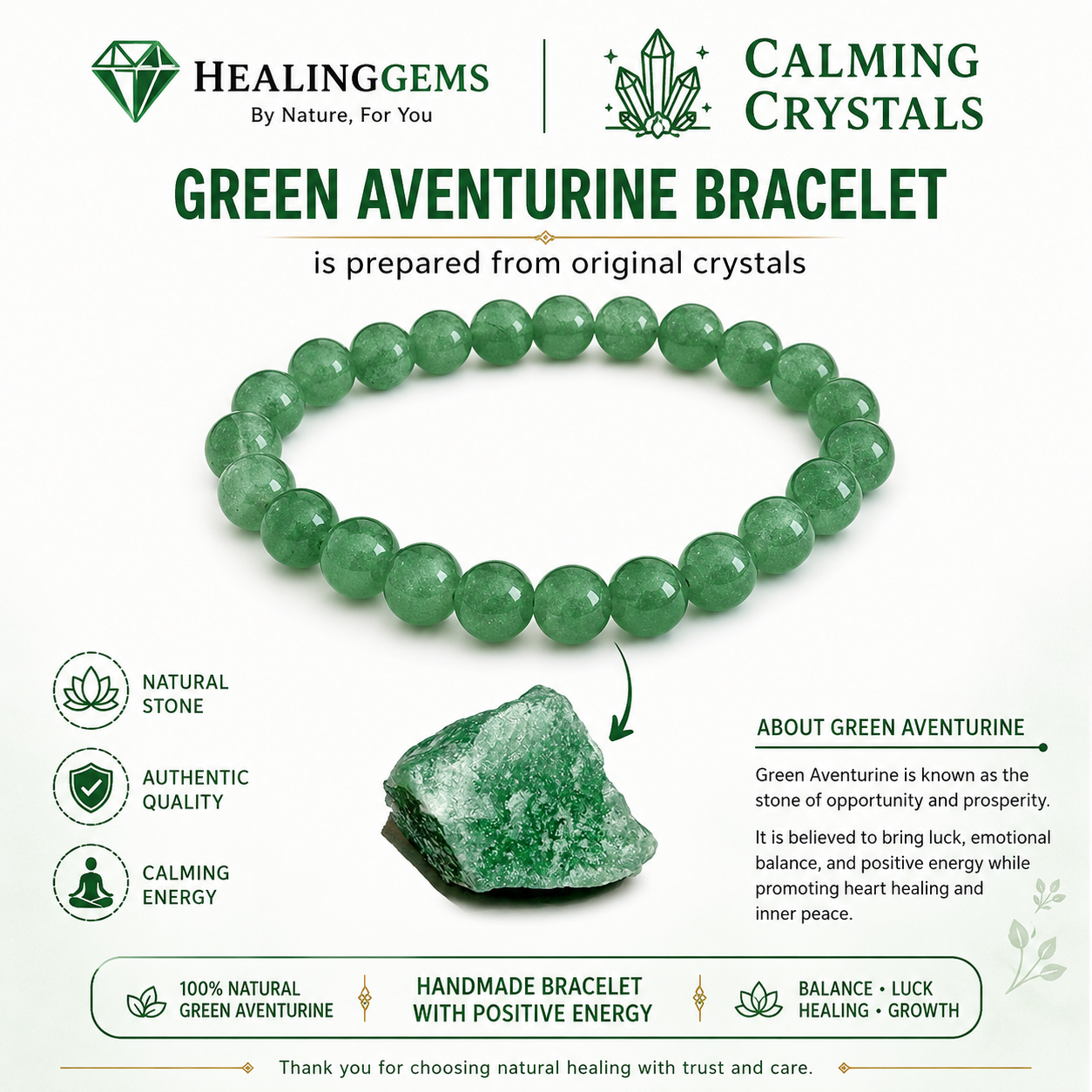 Green Aventurine Bracelet for Luck, Prosperity & Abundance