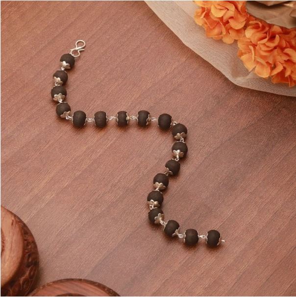 Karungali Malai Silver Cap Bracelet - Ebony Wood