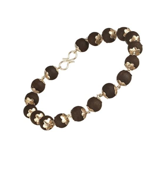 Karungali Malai Silver Cap Bracelet - Ebony Wood
