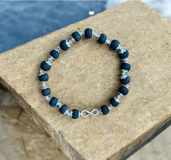 Karungali Malai Silver Cap Bracelet - Ebony Wood