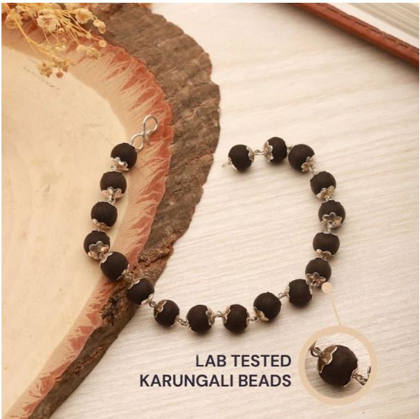 Karungali Malai Silver Cap Bracelet - Ebony Wood
