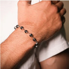 Silver Plated Karungali Modern Bracelet - Natural Ebony Wood