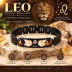 Leo Zodiac Bracelet for Men & Women | Black Metal Bracelet with Tiger Eye & Citrine Beads | Leo Astrology Jewelry