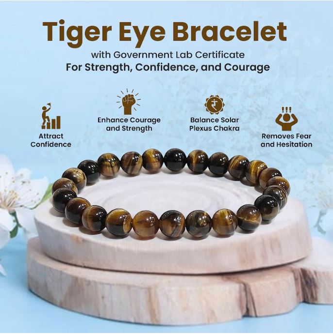 Natural Tiger Eye Crystal Bracelet for Men & Women | Protection, Confidence & Success Energy Stone