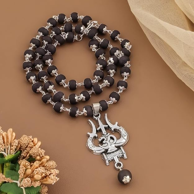 Original Karungali OM Shiva Trishool Mala for Men & Women | Certified Ebony Wood Spiritual Necklace for Meditation, Protection, Energy Healing & Shiva Bhakti"
