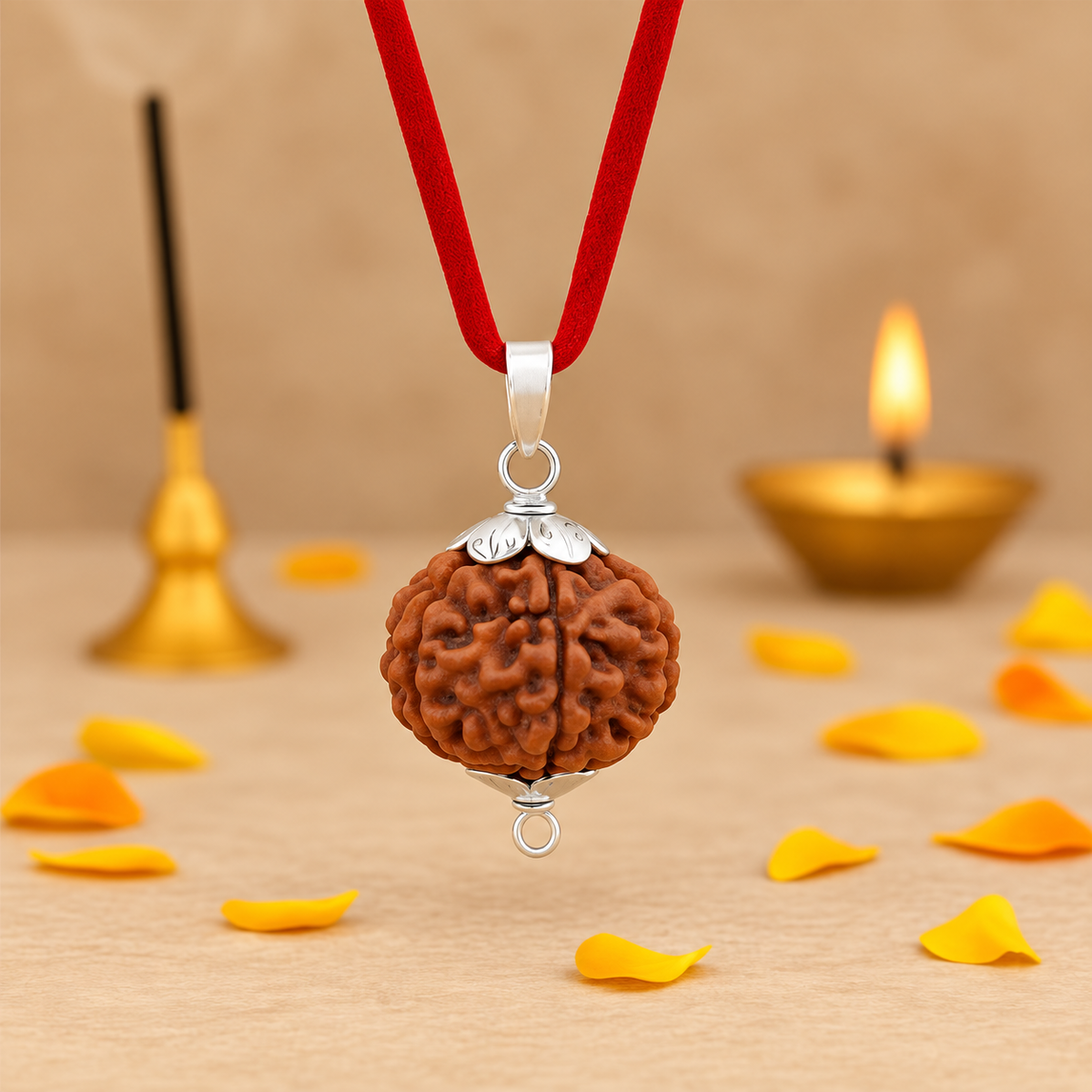 5 Mukhi Rudraksha Pure Silver Pendant | Original Five Faced Rudraksha | Lab Certified