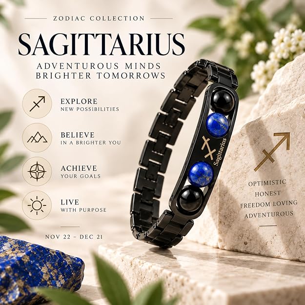 Sagittarius Zodiac Bracelet for Men & Women | Black Metal