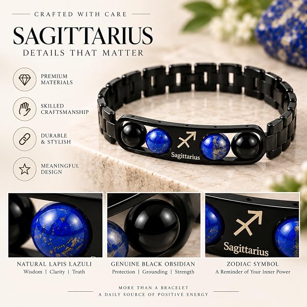 Sagittarius Zodiac Bracelet for Men & Women | Black Metal