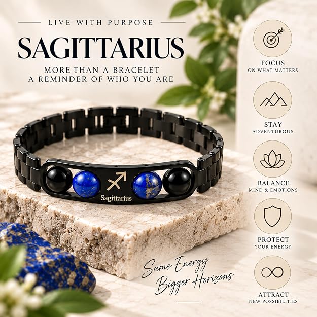 Sagittarius Zodiac Bracelet for Men & Women | Black Metal