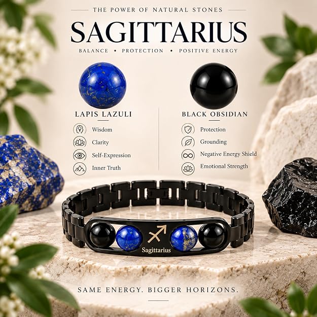 Sagittarius Zodiac Bracelet for Men & Women | Black Metal