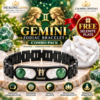 Gemini Zodiac Bracelet for Men & Women – Black Metal Bracelet with Green Aventurine & White Quartz Gemstones